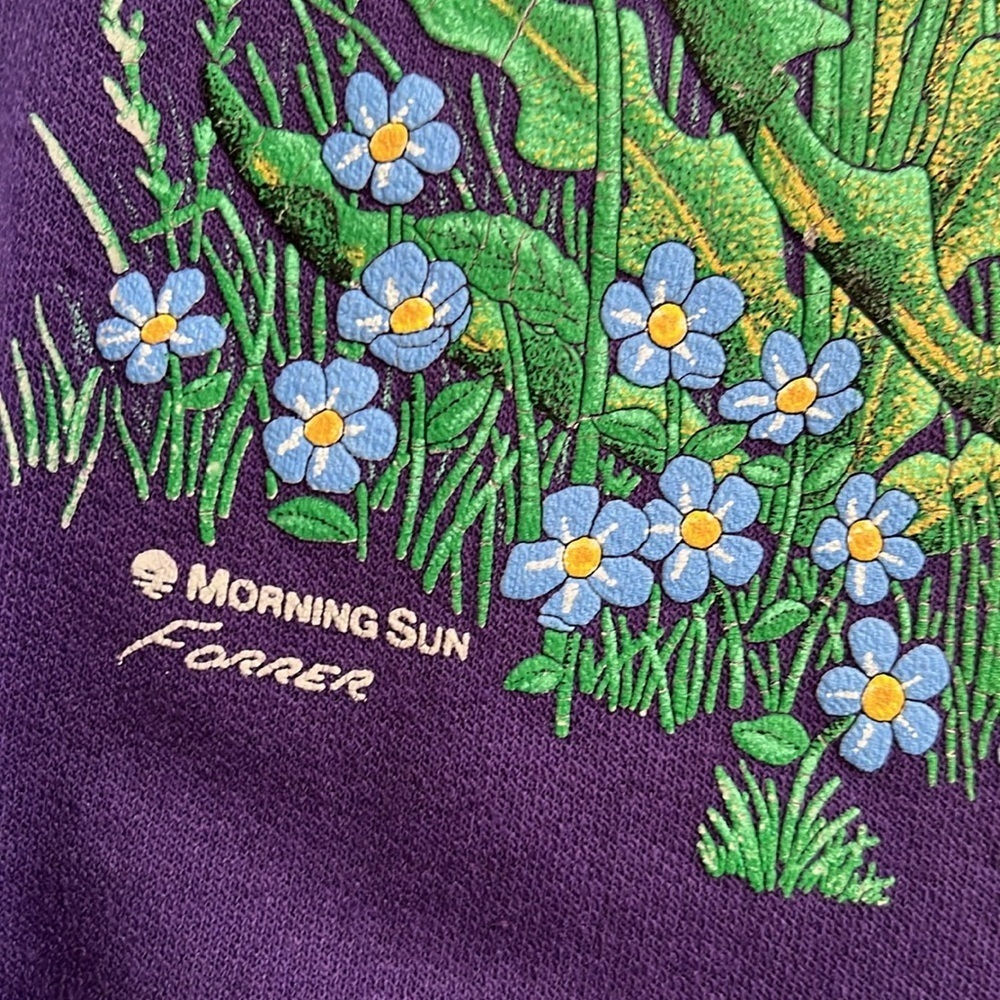 Vintage 90s Made in USA Purple Floral Print Sweatshirt Morning Sun Size Small - Picture 5 of 13